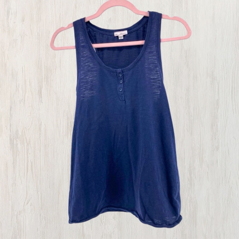 Gap Navy Blue Henley Racerback‎ Slub Knit Tank Top Small Casual Beach Summer